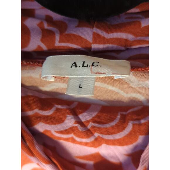 RTR A.L.C James Red Pink Print Turtleneck Long Sleeve Top Size Large pullover - Picture 6 of 11